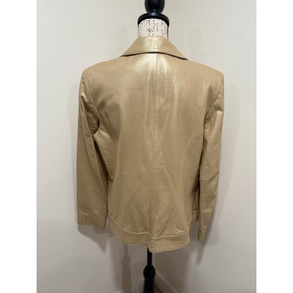Jones New York Metallic Gold Leather Jacket Blazer Size Large - Picture 2 of 8